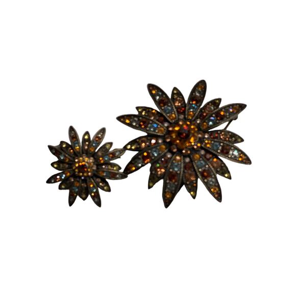 Joan Rivers Vintage Swarovski Crystal Sparkle Starburst Brooch Pin Set Bronze - Picture 11 of 15